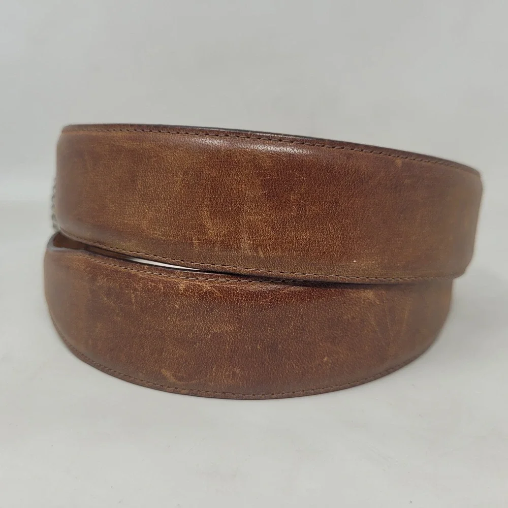Vintage Justin Belt 40 Brown Leather Western Engraved Silver Buckle 191BY 90s